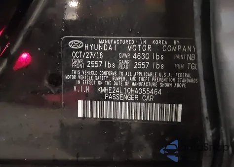 2017 Hyundai Sonata Hybrid Se from USA, damaged, VIN KMHE24L10HA055464